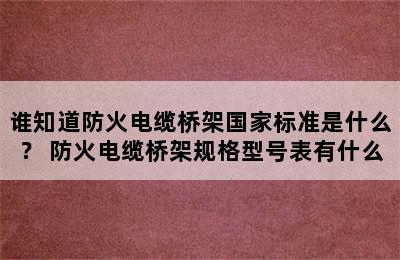 谁知道防火电缆桥架国家标准是什么？ 防火电缆桥架规格型号表有什么